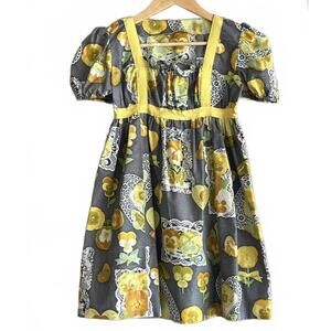 Handmade Kids Dress Yellow Floral Pattern Size 6/8